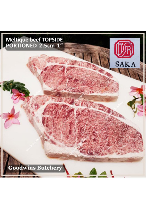 Beef TOPSIDE Australia MELTIQUE SAKA meltik (wagyu alike) daging rendang dendeng frozen PORTIONED 2.5cm 1" (price/pc 1kg)